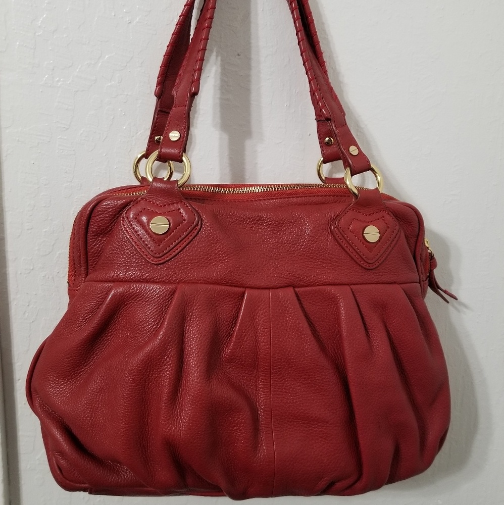 La Victoire Red Pebbled Leather Handbag